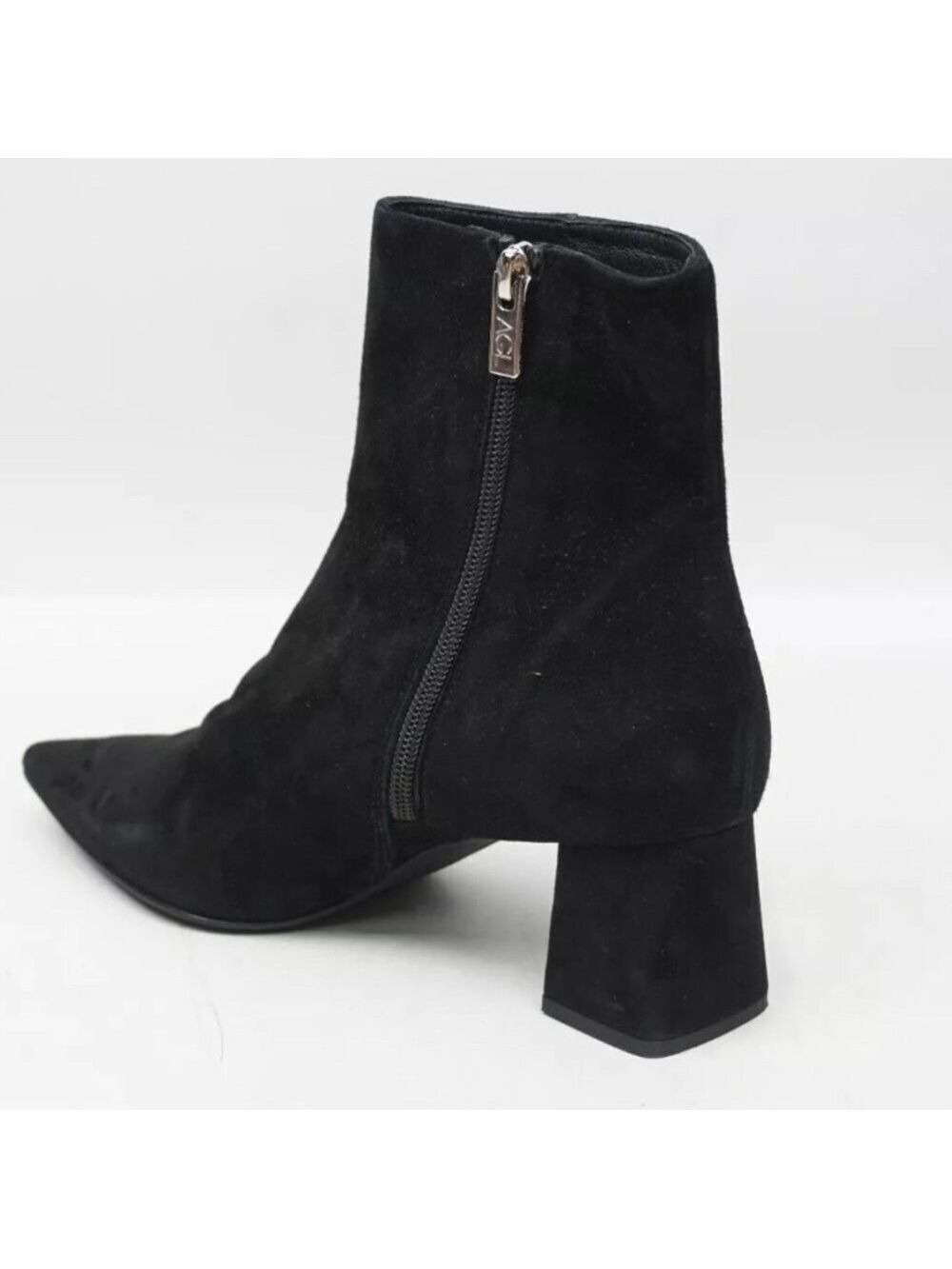 AGL Mimma Suede Pointed Toe Block Heel Bootie, Black EU 37, right. EU38.5 left